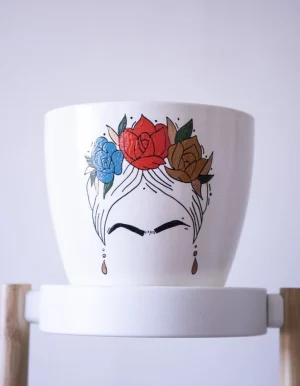 Red Floral Frida Kahlo pot S