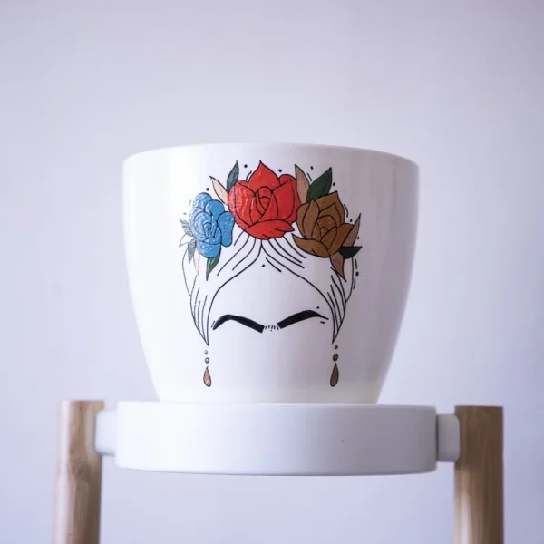 Red Floral Frida Kahlo pot S