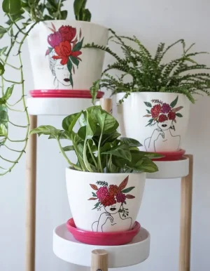 Red Blue Floral Plant Pot bartho