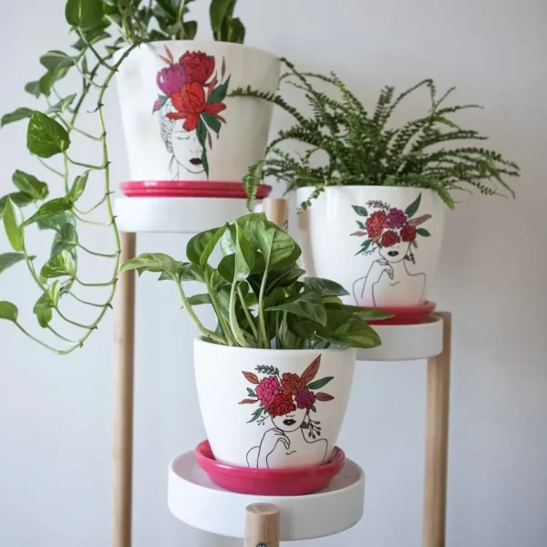 Red Blue Floral Plant Pot bartho